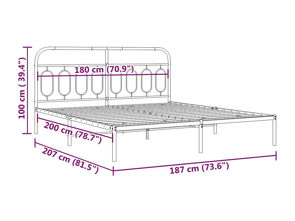 Bedframe met hoofdbord metaal wit 180x200 cm