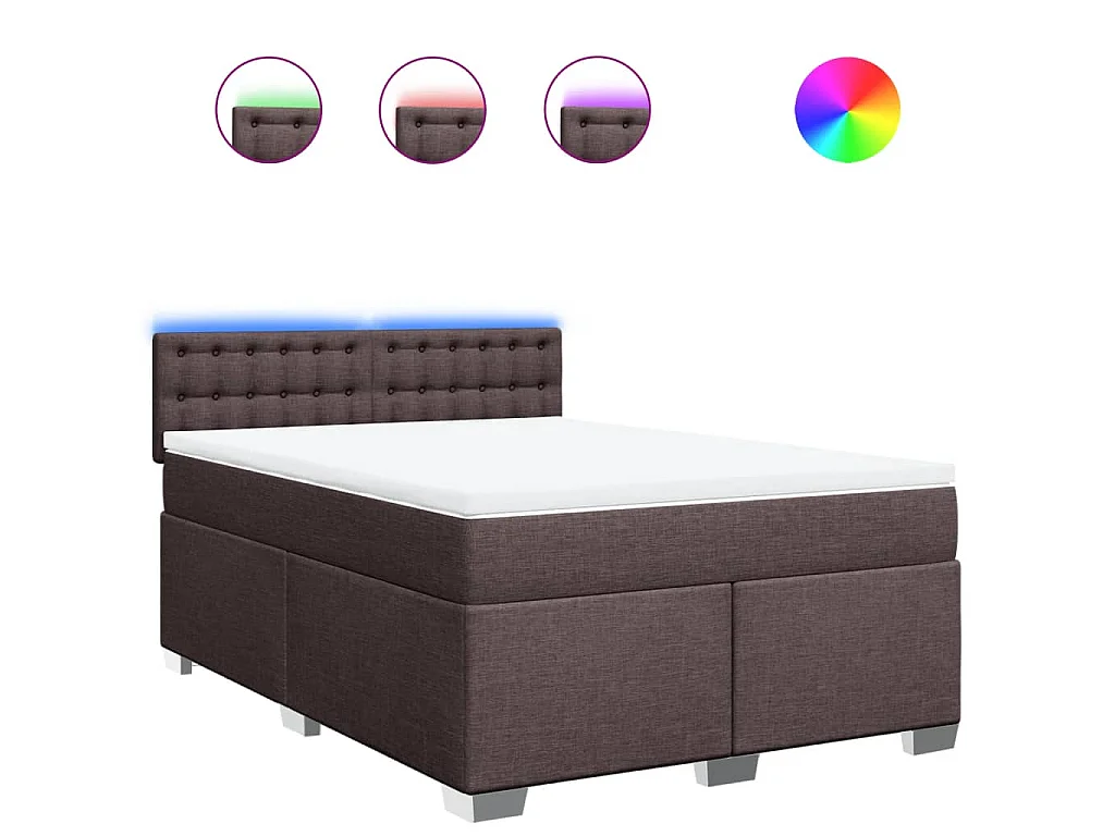 Cama box spring con colchón tela marrón oscuro 140x200 cm