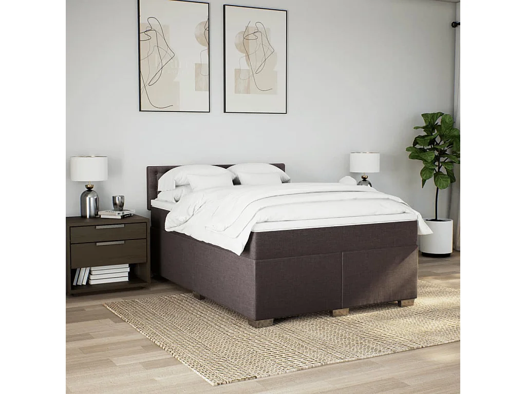 Cama box spring con colchón tela marrón oscuro 140x200 cm