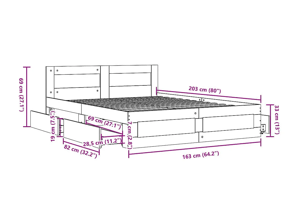 Giroletto Testiera Grigio Cemento 160x200 cm Legno Multistrato