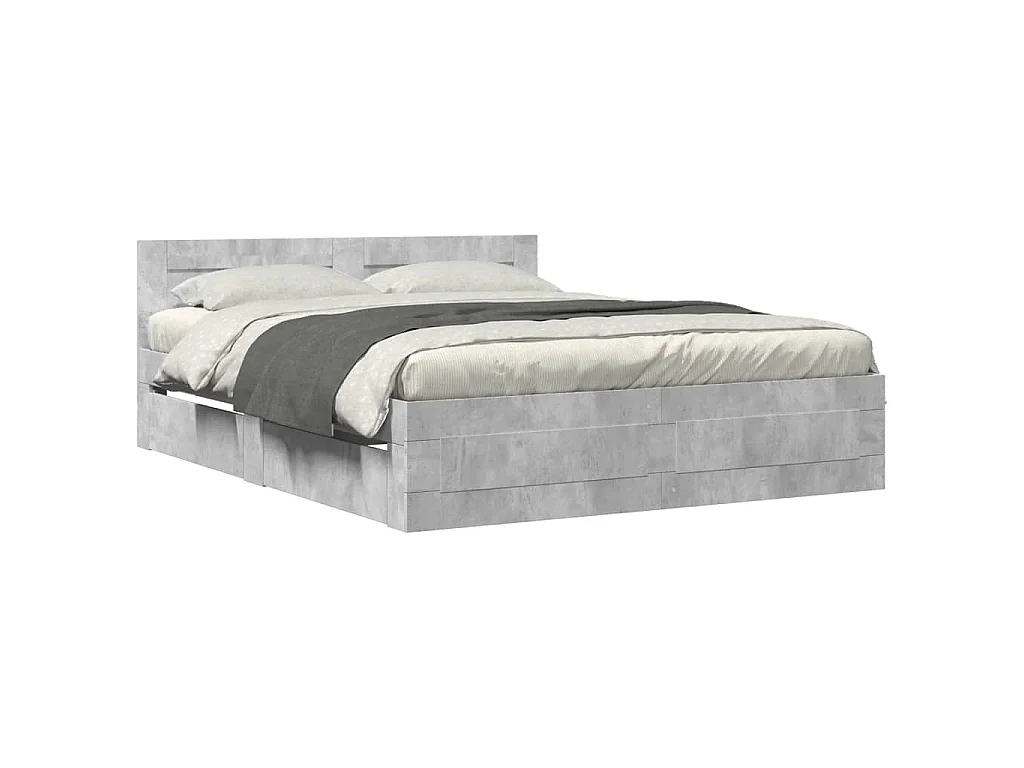 Cadre de lit et tête de lit sans matelas gris béton 160x200 cm