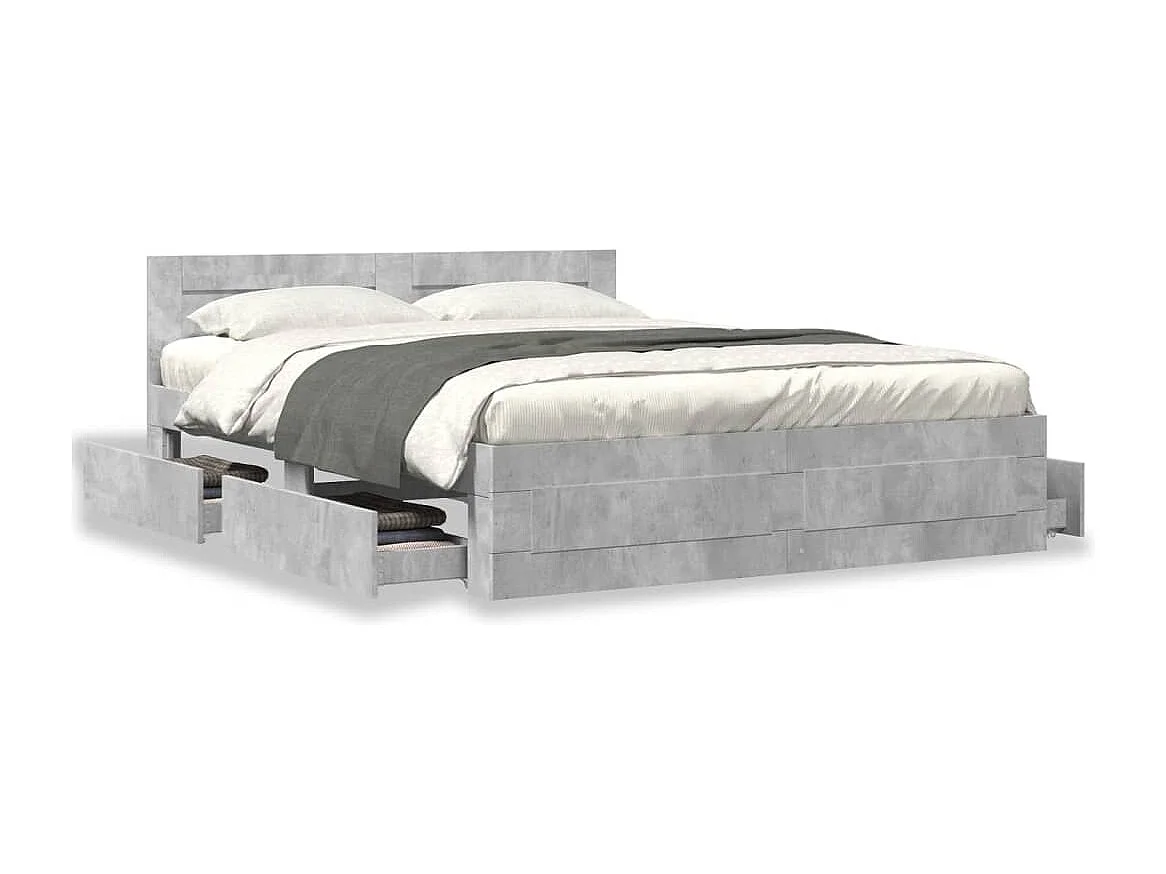 Cadre de lit et tête de lit sans matelas gris béton 160x200 cm