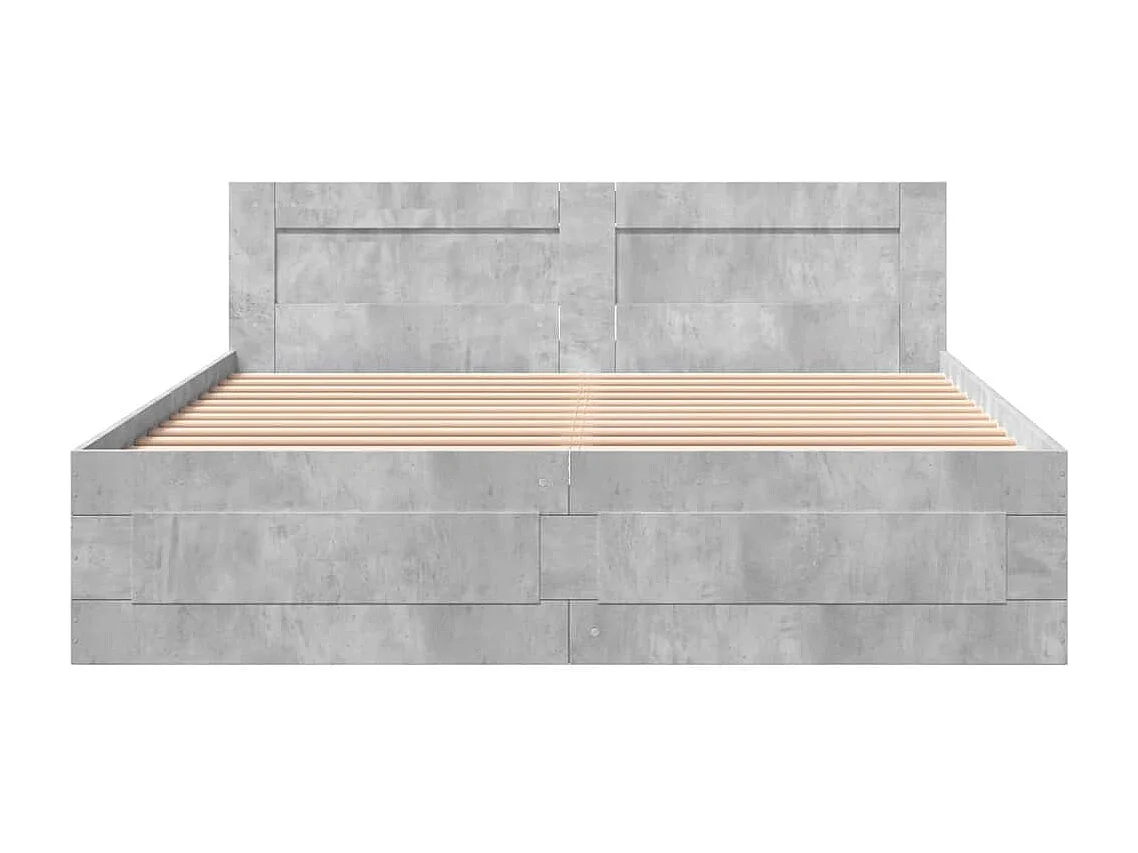 Cadre de lit et tête de lit sans matelas gris béton 160x200 cm