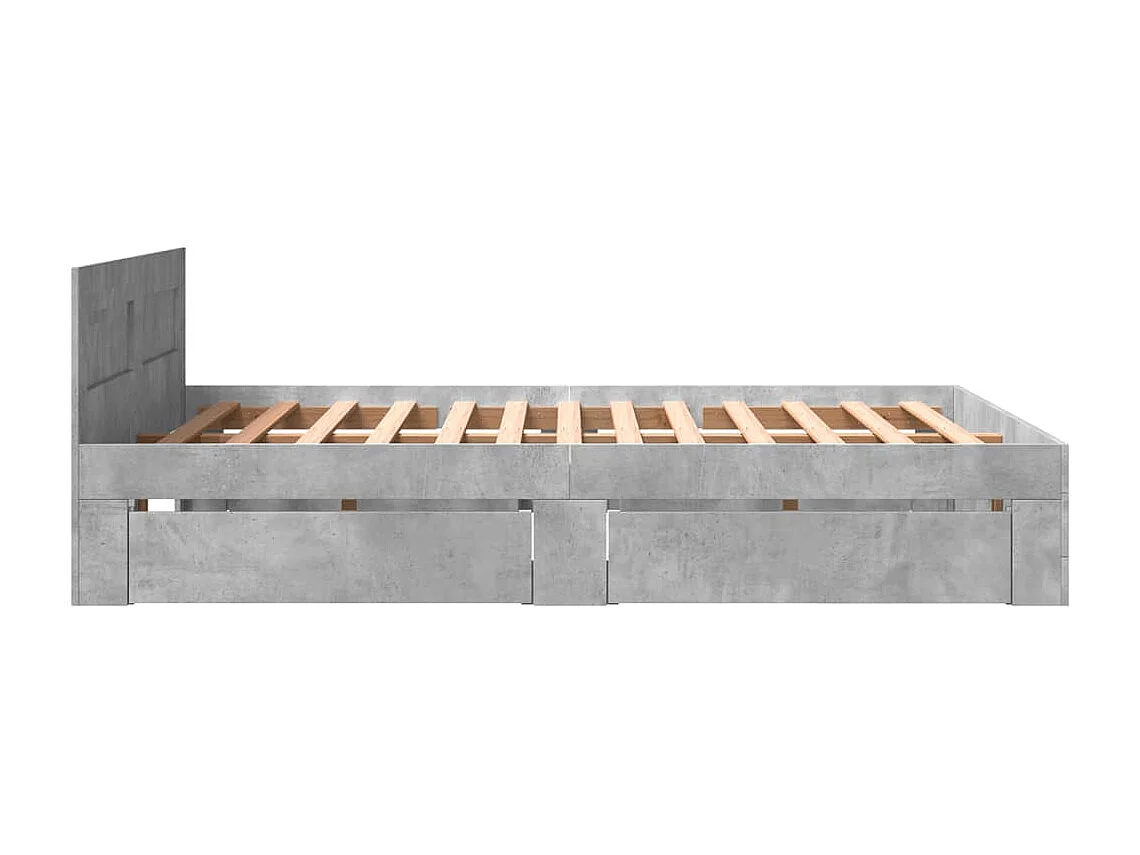 Cadre de lit et tête de lit sans matelas gris béton 160x200 cm