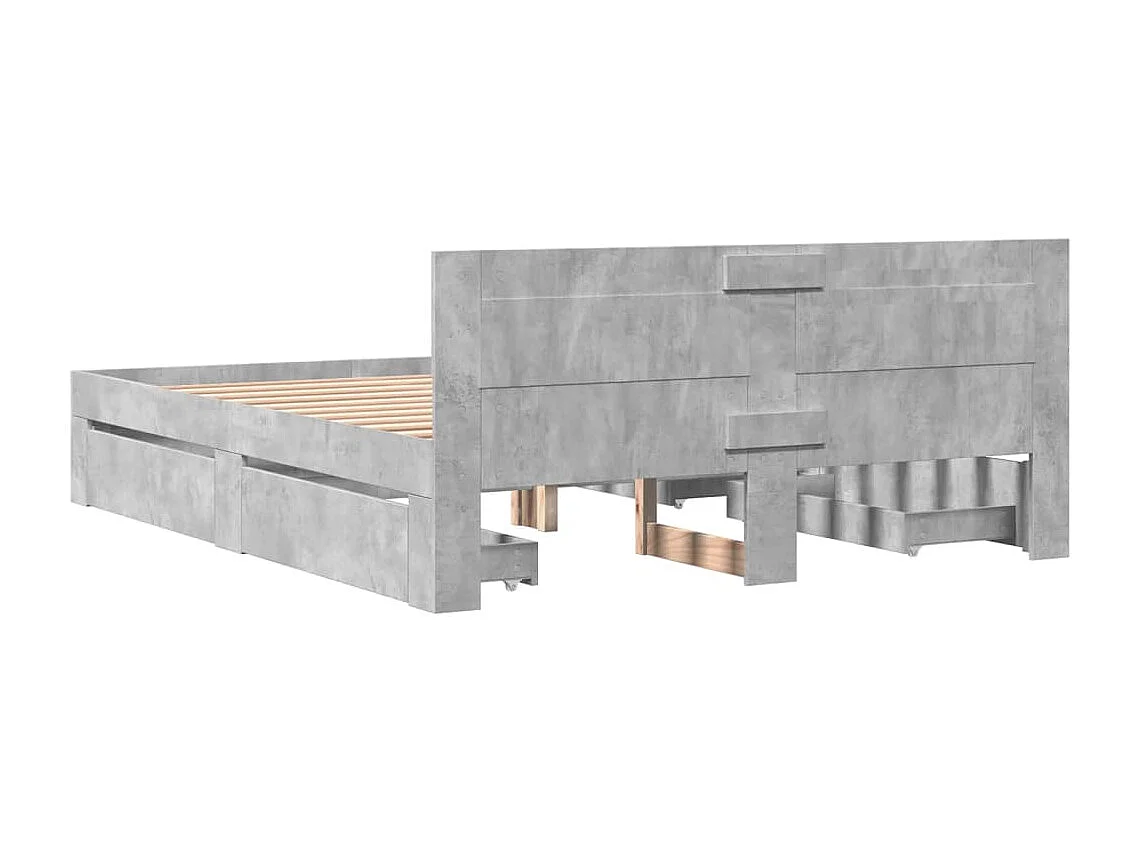 Cadre de lit et tête de lit sans matelas gris béton 160x200 cm