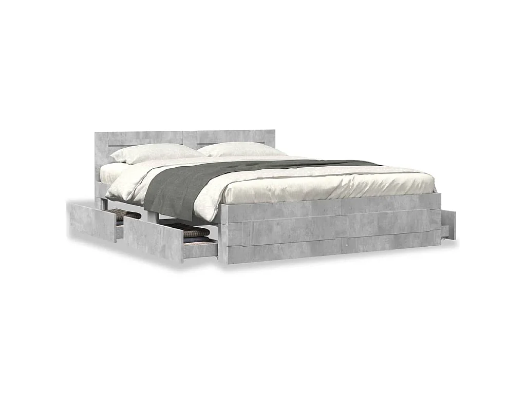 Cadre de lit et tête de lit sans matelas gris béton 160x200 cm