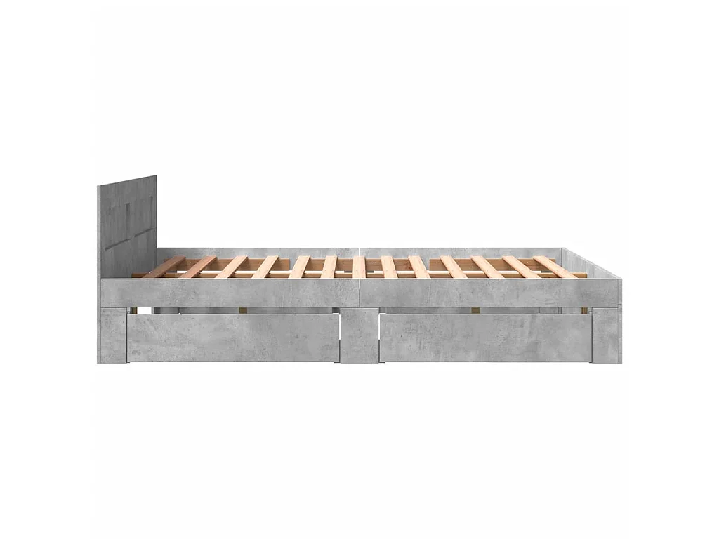 Cadre de lit et tête de lit sans matelas gris béton 160x200 cm