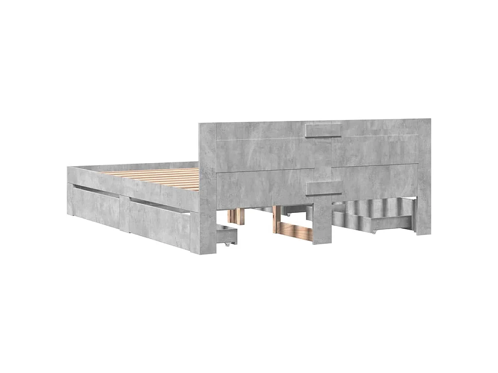 Cadre de lit et tête de lit sans matelas gris béton 160x200 cm