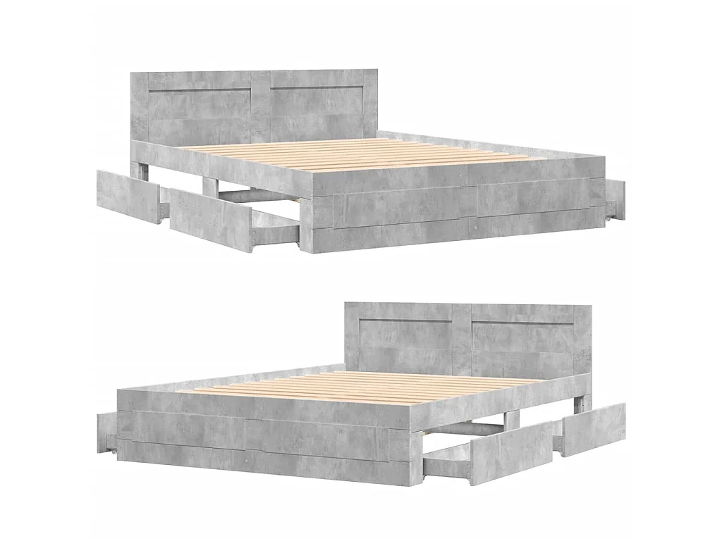 Cadre de lit et tête de lit sans matelas gris béton 160x200 cm