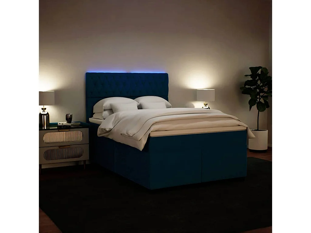 Giroletto a Molle con Materasso Blu 160x200 cm in Velluto