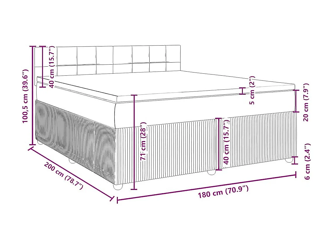 Giroletto a Molle con Materasso Grigio Scuro 180x200 cm Velluto
