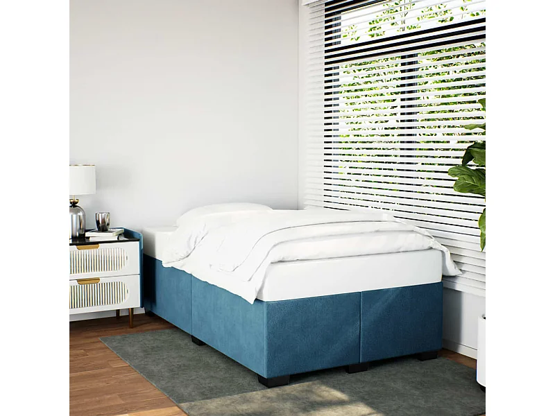 Cadre de lit sans matelas bleu 120x190 cm velours