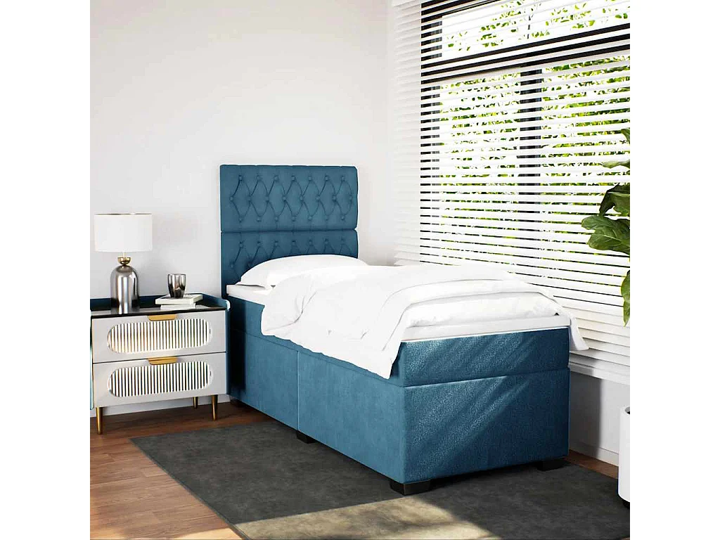 Boxspring met matras fluweel blauw 90x190 cm