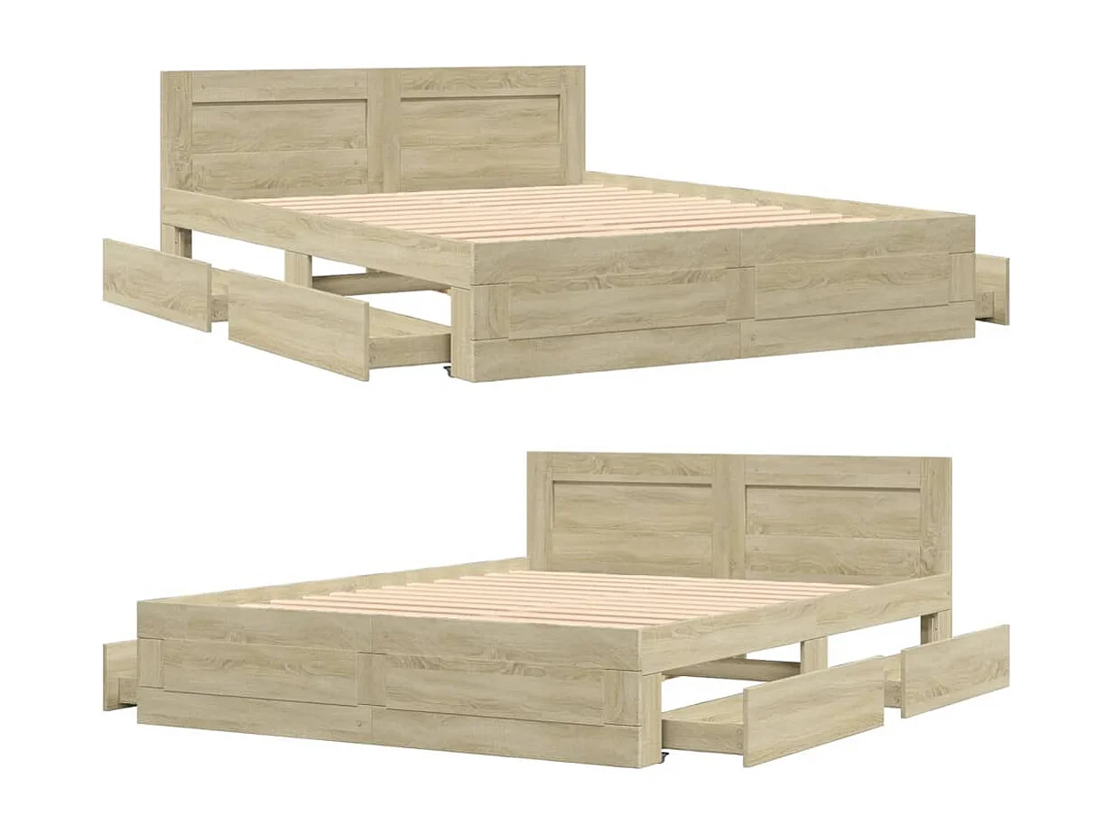 Cadre de lit tête de lit sans matelas chêne sonoma 160x200 cm