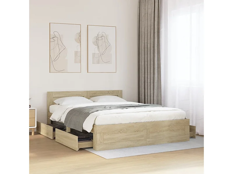 Cadre de lit tête de lit sans matelas chêne sonoma 160x200 cm