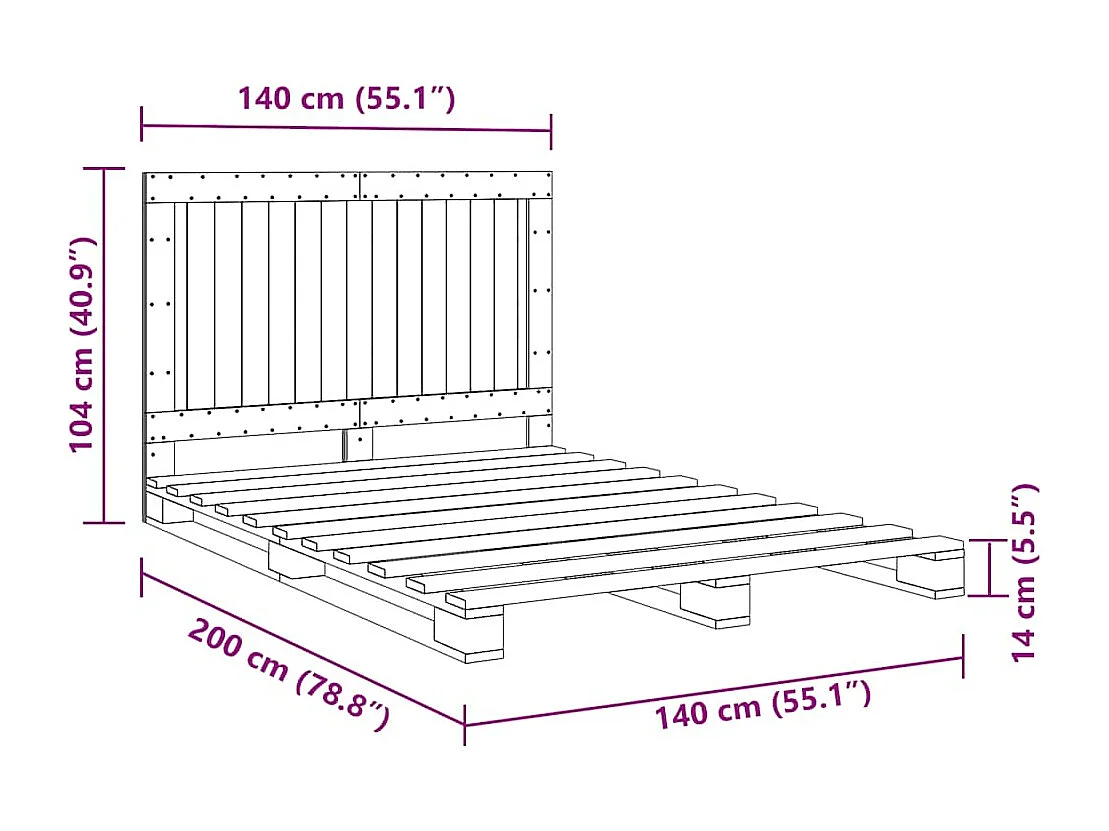 Cadre de lit sans matelas avec tête de lit bois massif