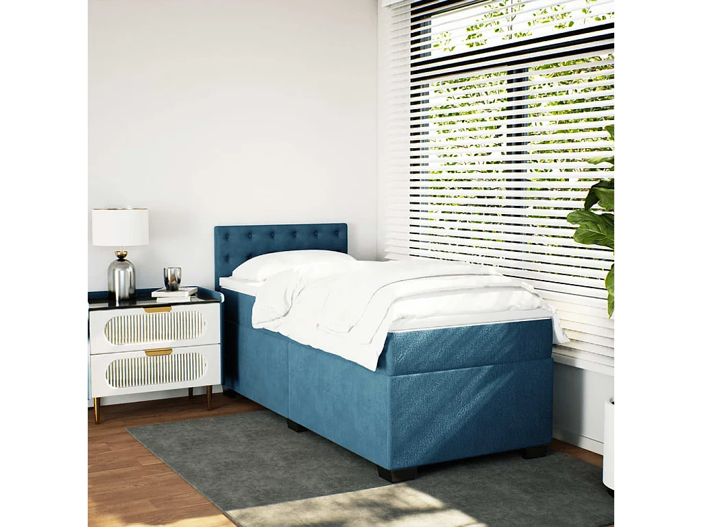 Giroletto a Molle con Materasso Blu 90x190 cm in Velluto