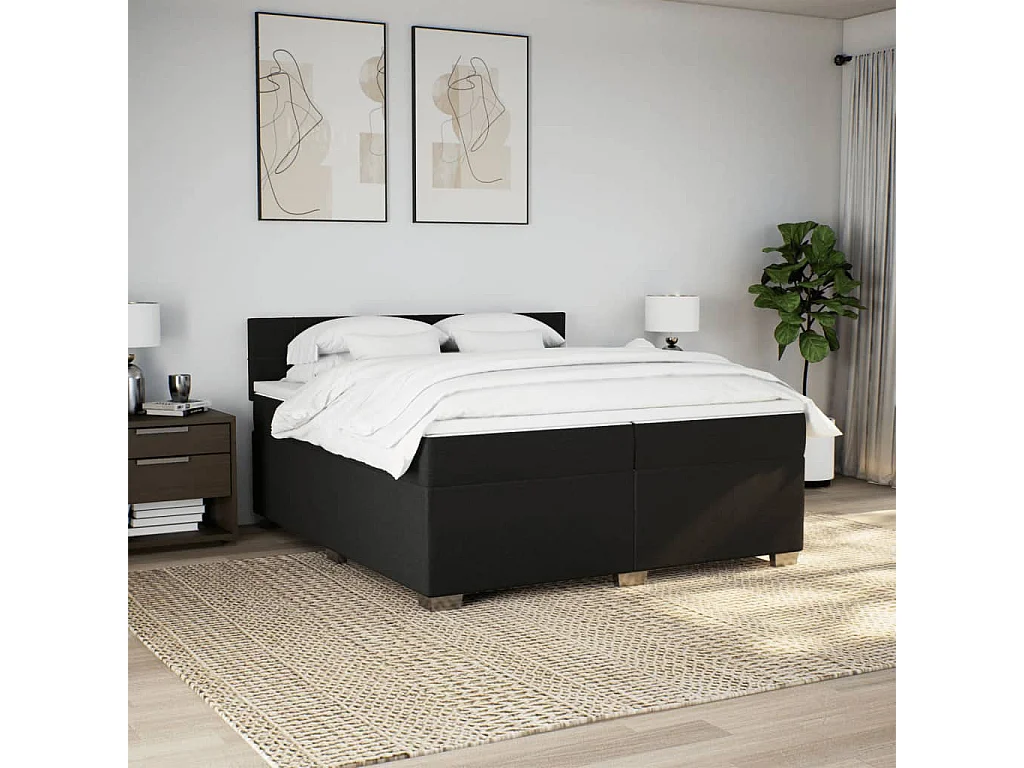 Sommier à lattes de lit avec matelas Noir 200x200 cm Tissu