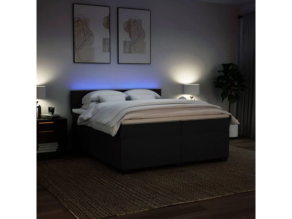 Sommier à lattes de lit avec matelas Noir 200x200 cm Tissu