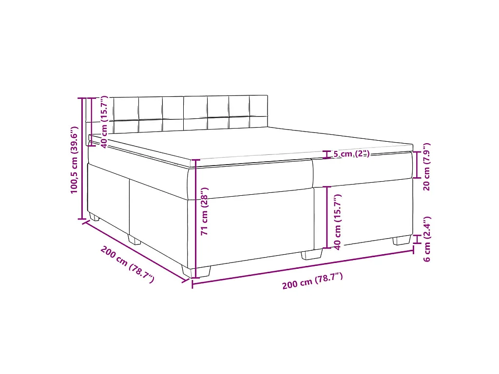 Cama box spring con colchón tela negro 200x200 cm