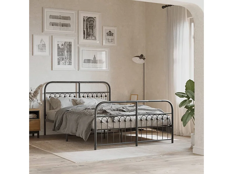 Bedframe met hoofd- en voeteneinde metaal zwart 137x190 cm