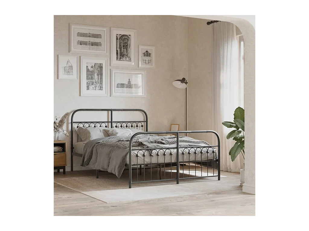 Cadre de lit métal sans matelas avec pied de lit noir 137x190cm