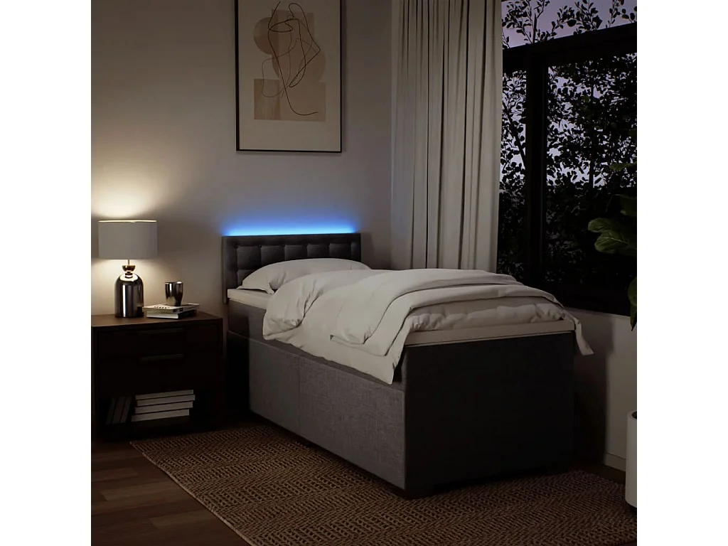 Cama box spring con colchón tela gris taupe 100x200 cm