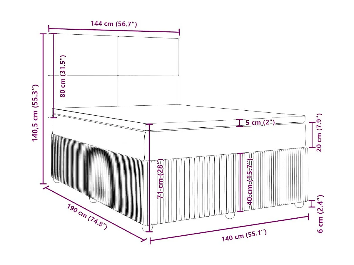 Boxspringbett mit Matratze Hellgrau 140x190 cm Samt