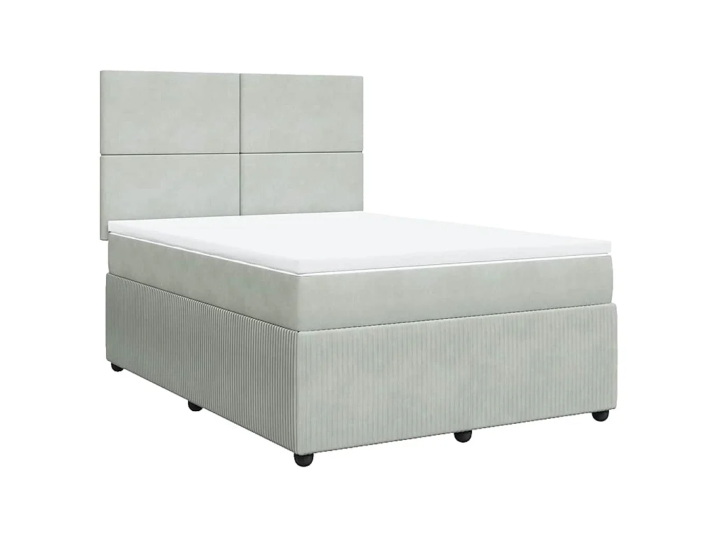 Cama box spring con colchón terciopelo gris claro 140x190 cm