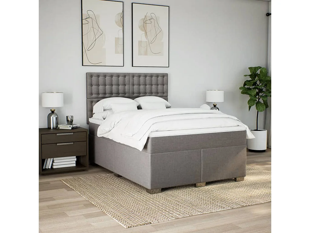 Boxspring met matras stof taupe 140x200 cm