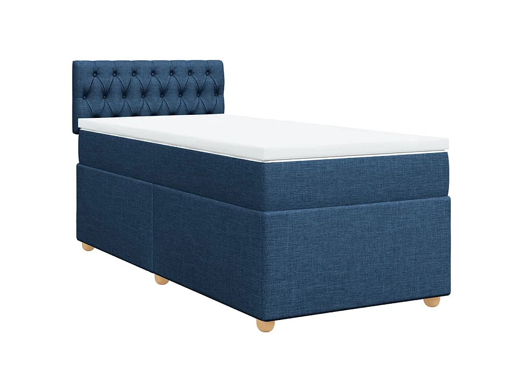 Cama box spring con colchón tela azul 80x200 cm
