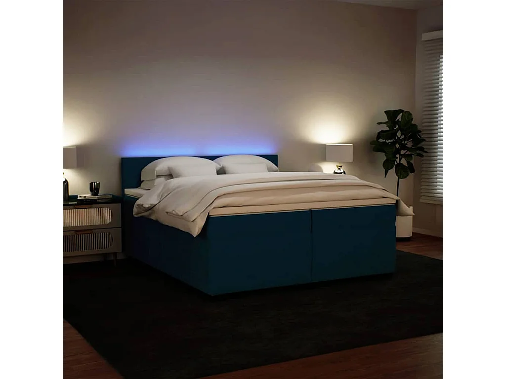 Giroletto a Molle con Materasso Blu 200x200 cm in Velluto