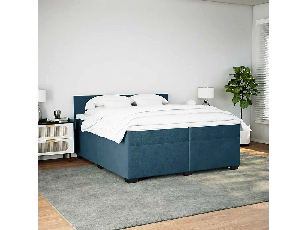 Giroletto a Molle con Materasso Blu 200x200 cm in Velluto