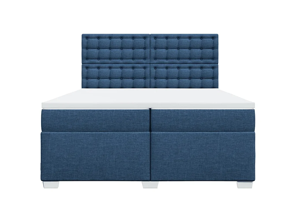 Cama box spring con colchón tela azul 200x200 cm