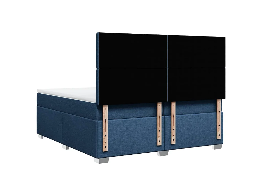 Cama box spring con colchón tela azul 200x200 cm