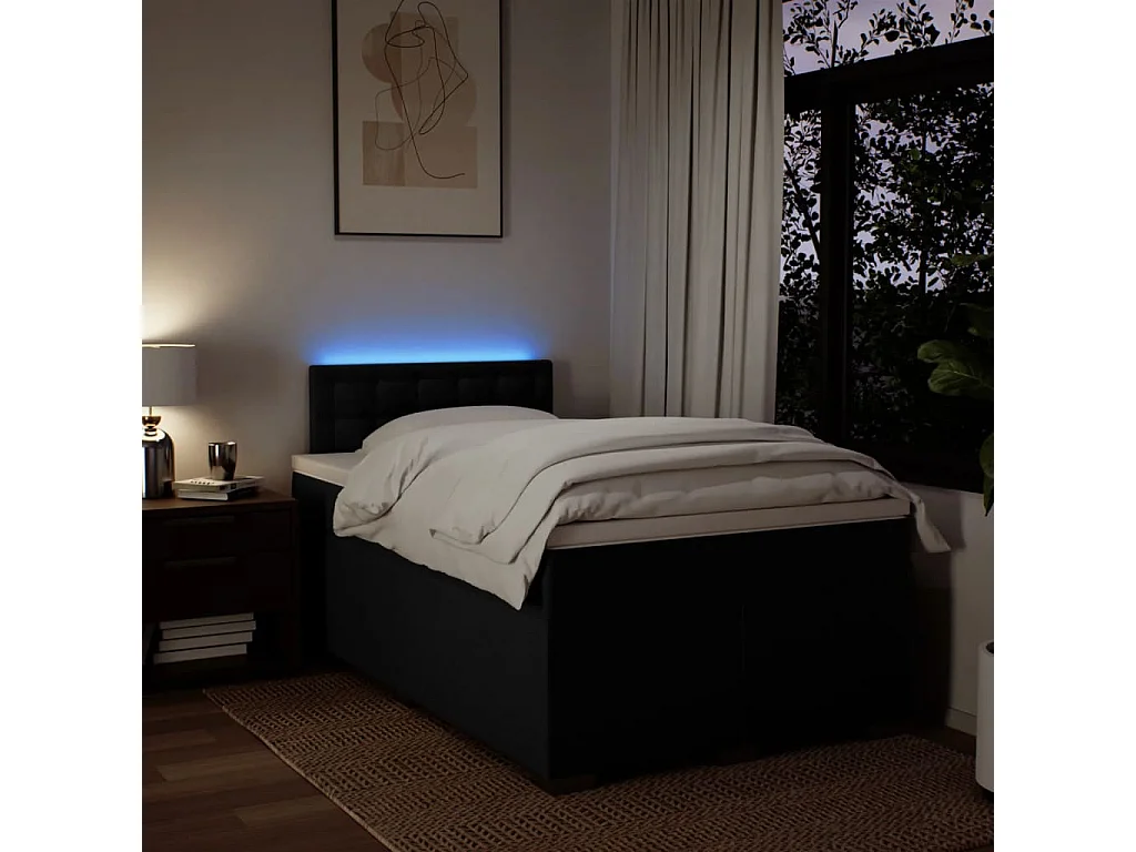 Sommier à lattes de lit avec matelas noir 120x190 cm tissu