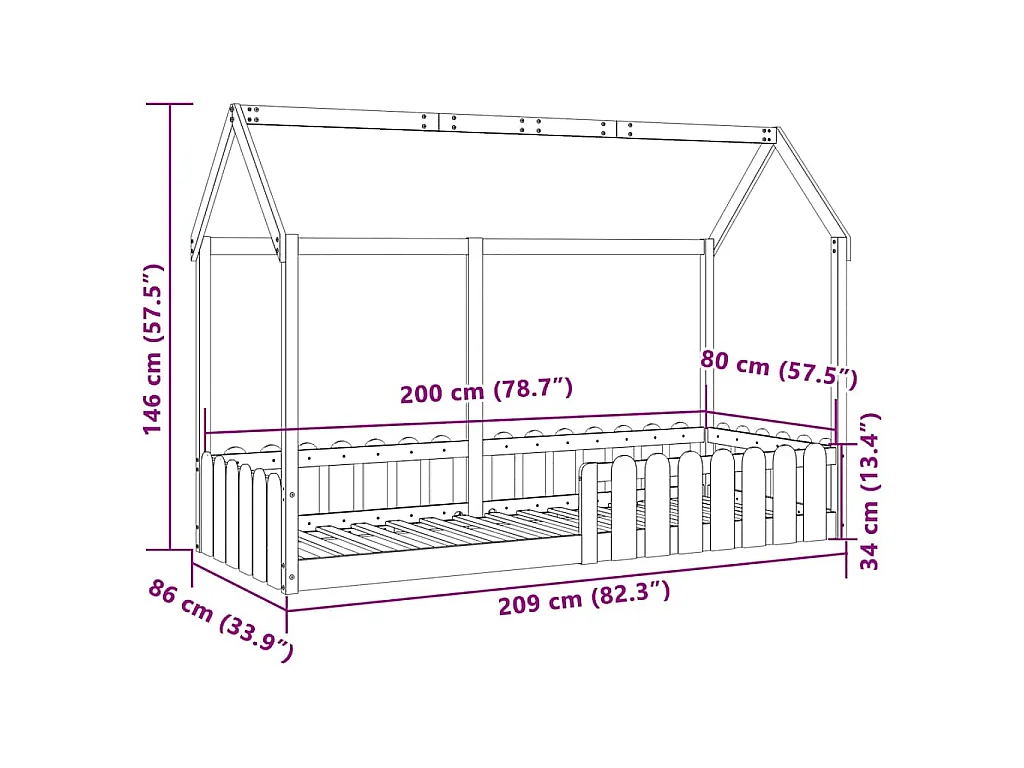Cadre de lit d'enfants forme de maison sans matelas pin massif