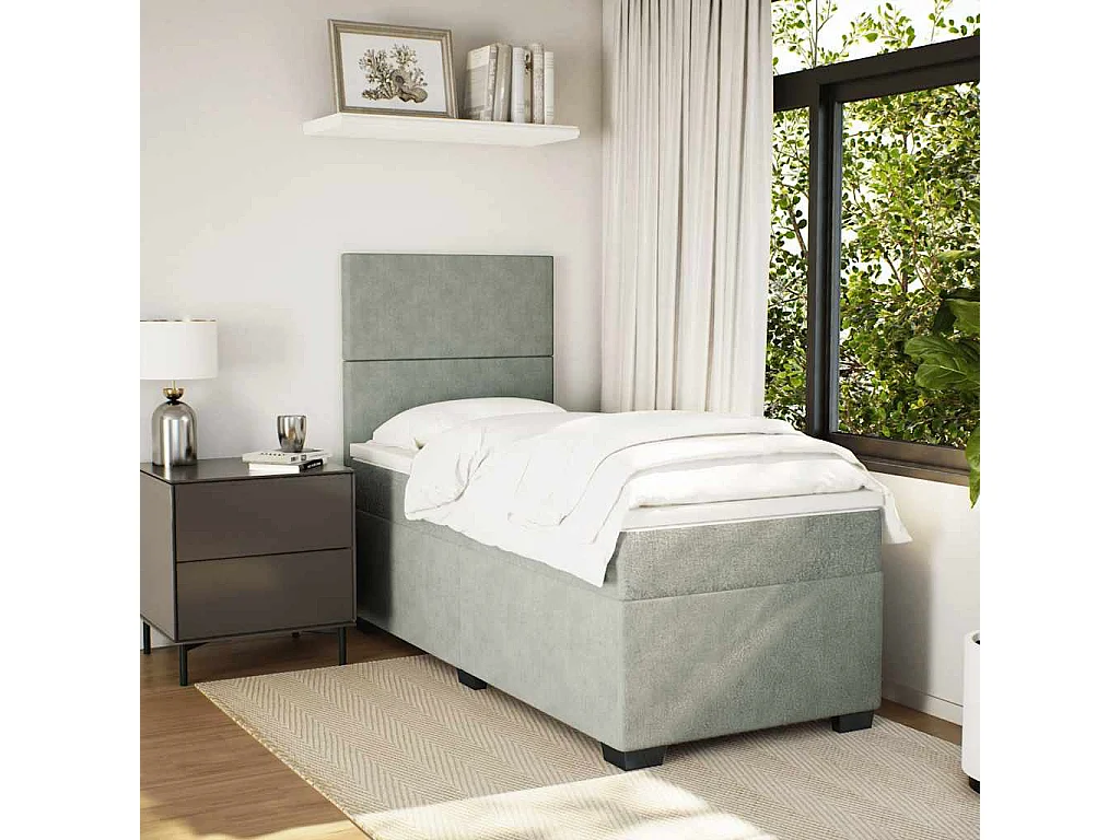 Boxspringbett mit Matratze Hellgrau 100x200 cm Samt