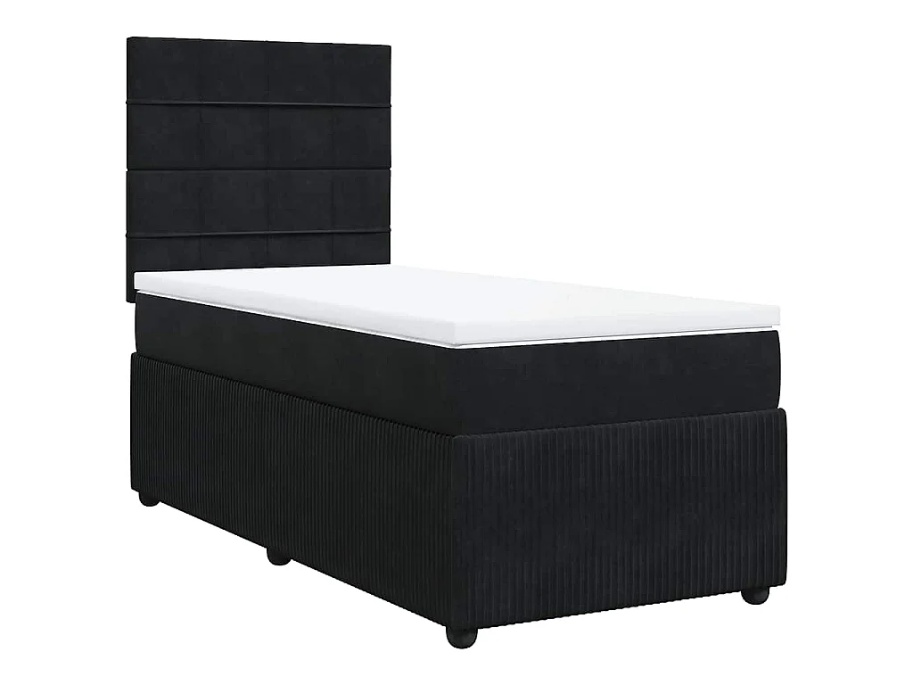 Cama box spring con colchón terciopelo negro 80x200 cm