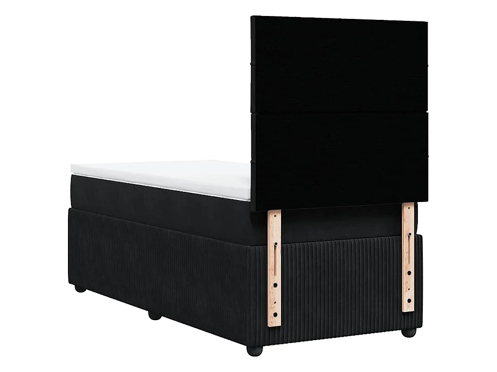Cama box spring con colchón terciopelo negro 80x200 cm