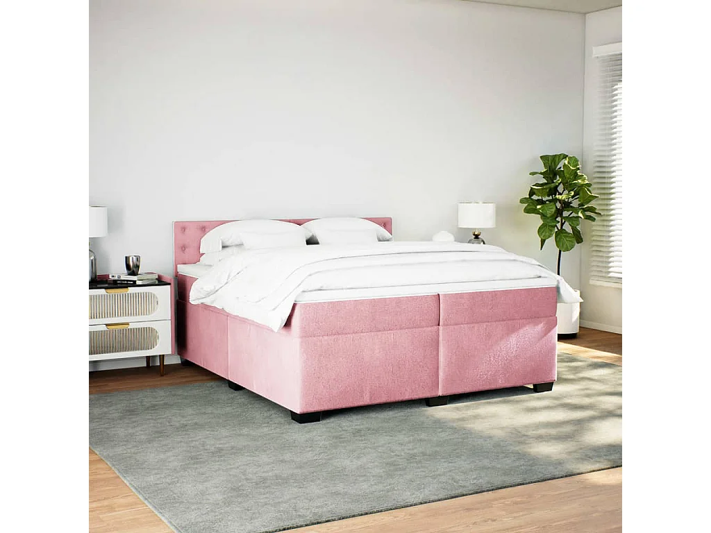 Giroletto a Molle con Materasso Rosa 200x200 cm in Velluto