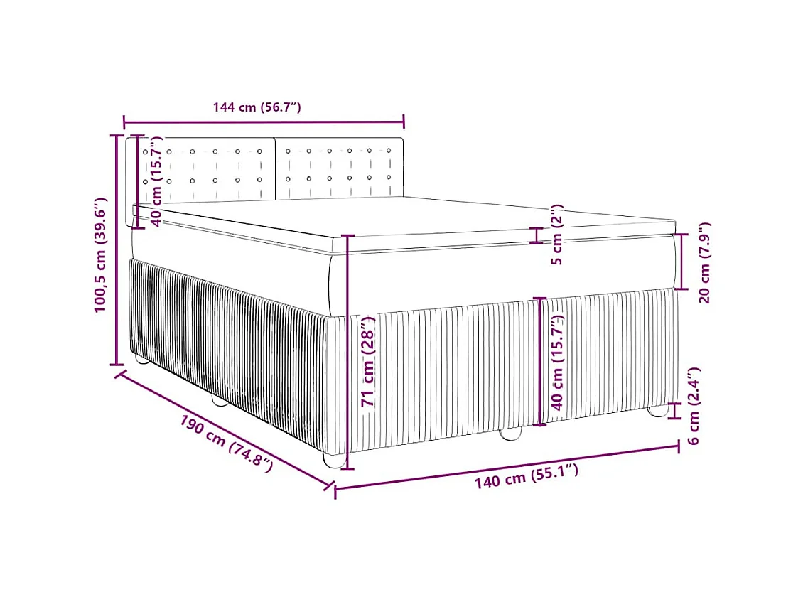 Boxspringbett mit Matratze Schwarz 140x190 cm Samt