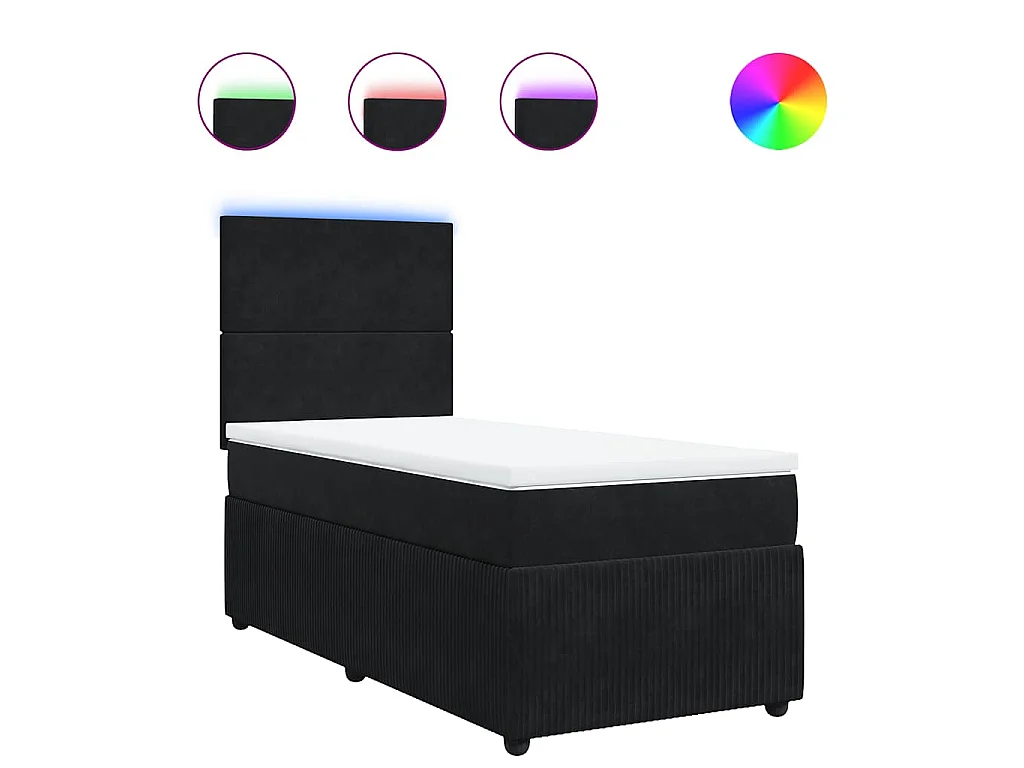 Cama box spring con colchón terciopelo negro 100x200 cm