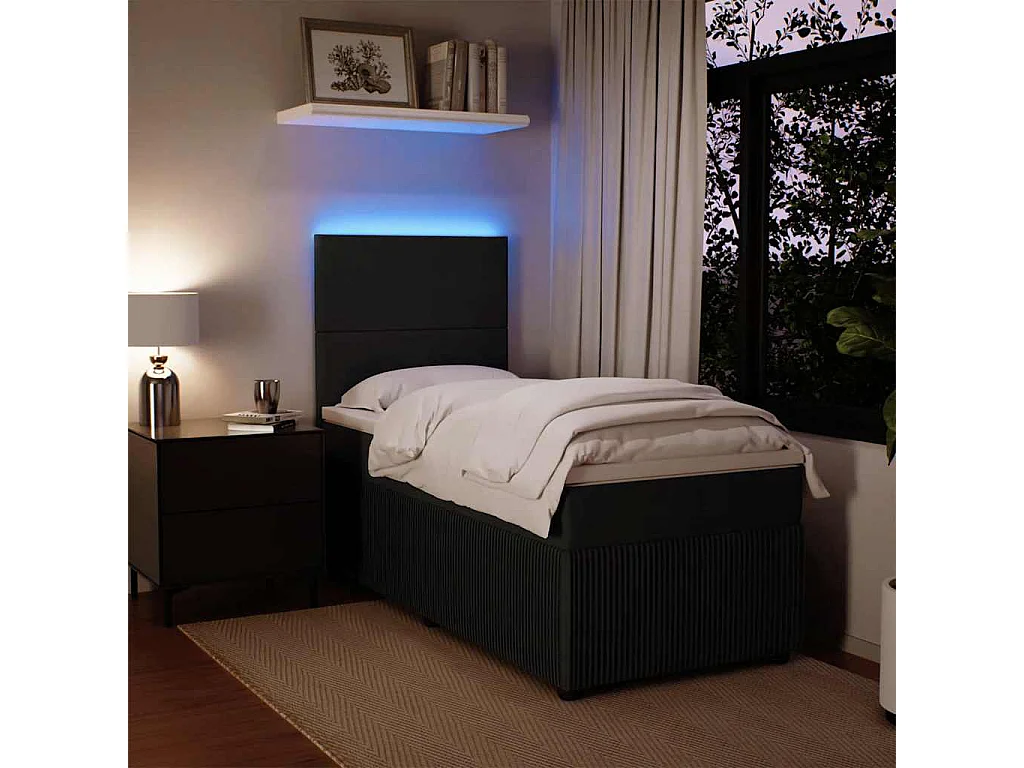 Cama box spring con colchón terciopelo negro 100x200 cm