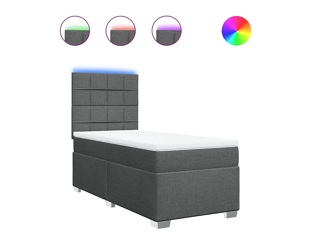 Cama box spring con colchón tela gris oscuro 80x200 cm