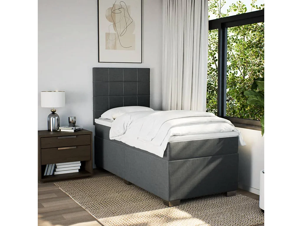 Cama box spring con colchón tela gris oscuro 80x200 cm