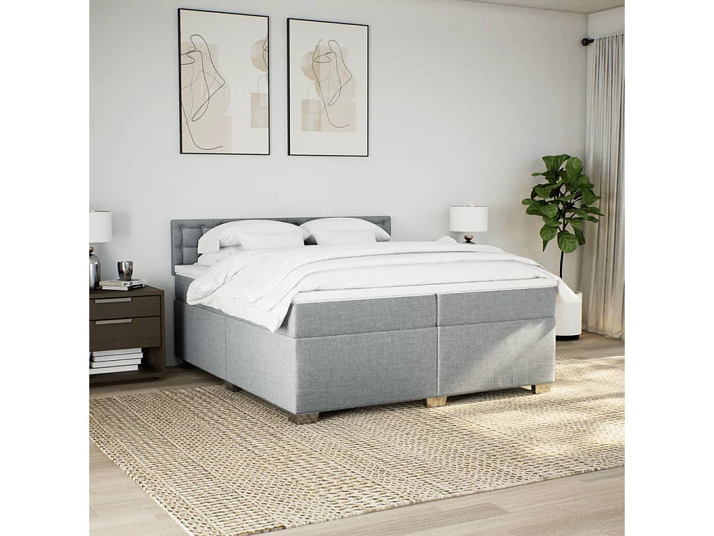 Cama box spring con colchón tela gris claro 200x200 cm