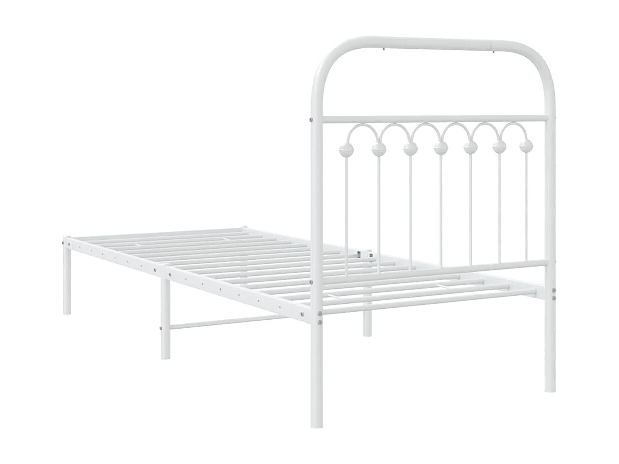 Cadre de lit métal sans matelas avec tête de lit blanc 75x190cm