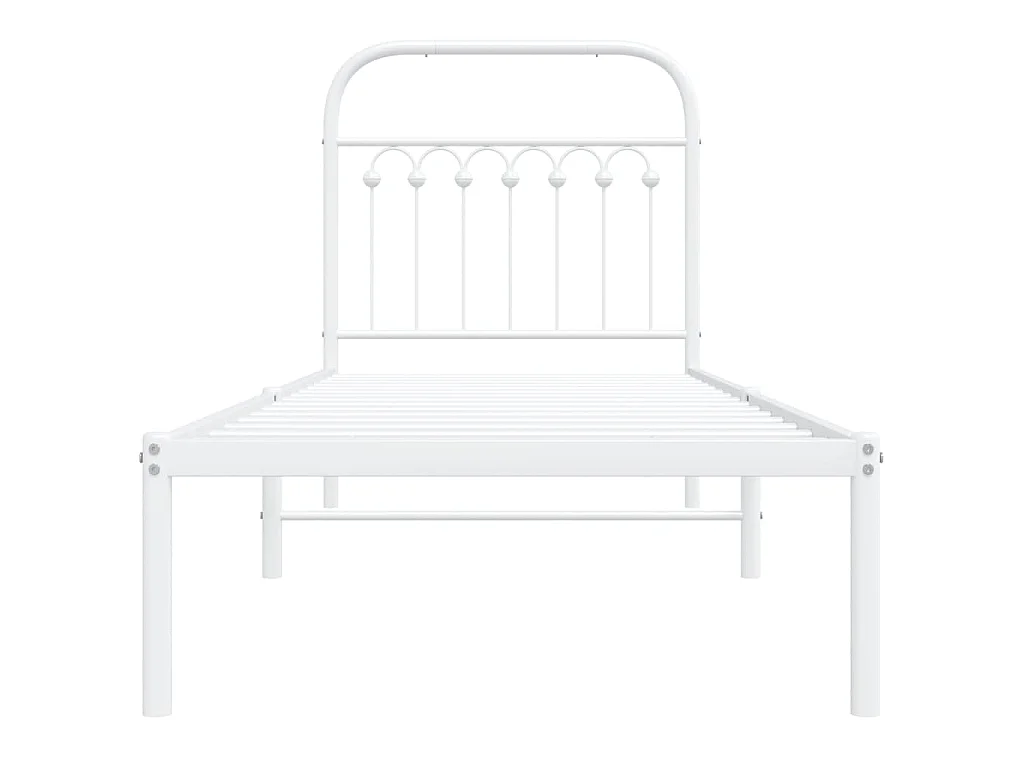 Cadre de lit métal sans matelas avec tête de lit blanc 75x190cm