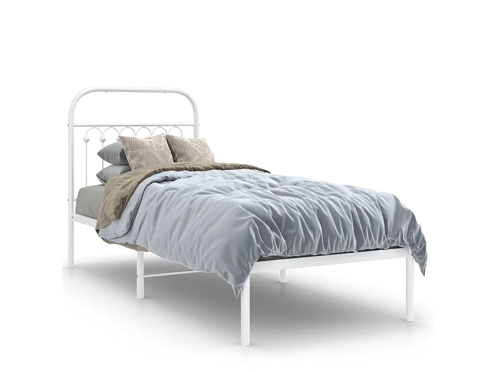 Cadre de lit métal sans matelas avec tête de lit blanc 75x190cm